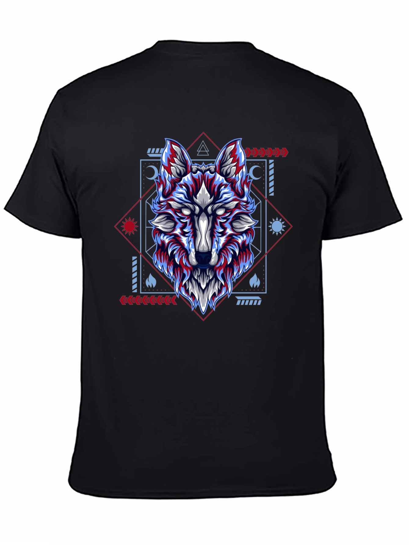 Geometric Wolf Graphic Tee - Black Cotton Blend Shirt