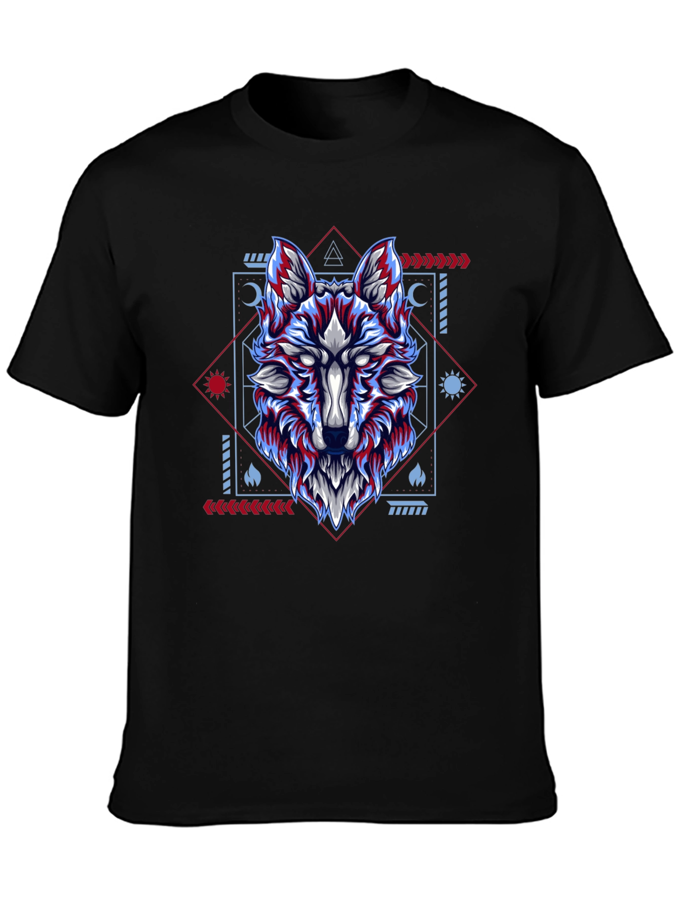 Geometric Wolf Graphic Tee - Black Cotton Blend Shirt