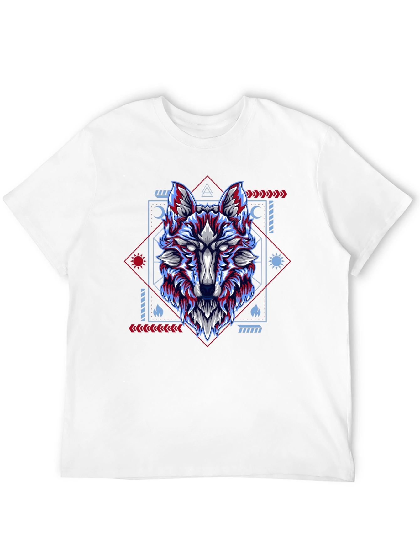 Geometric Wolf Graphic Tee - Black Cotton Blend Shirt