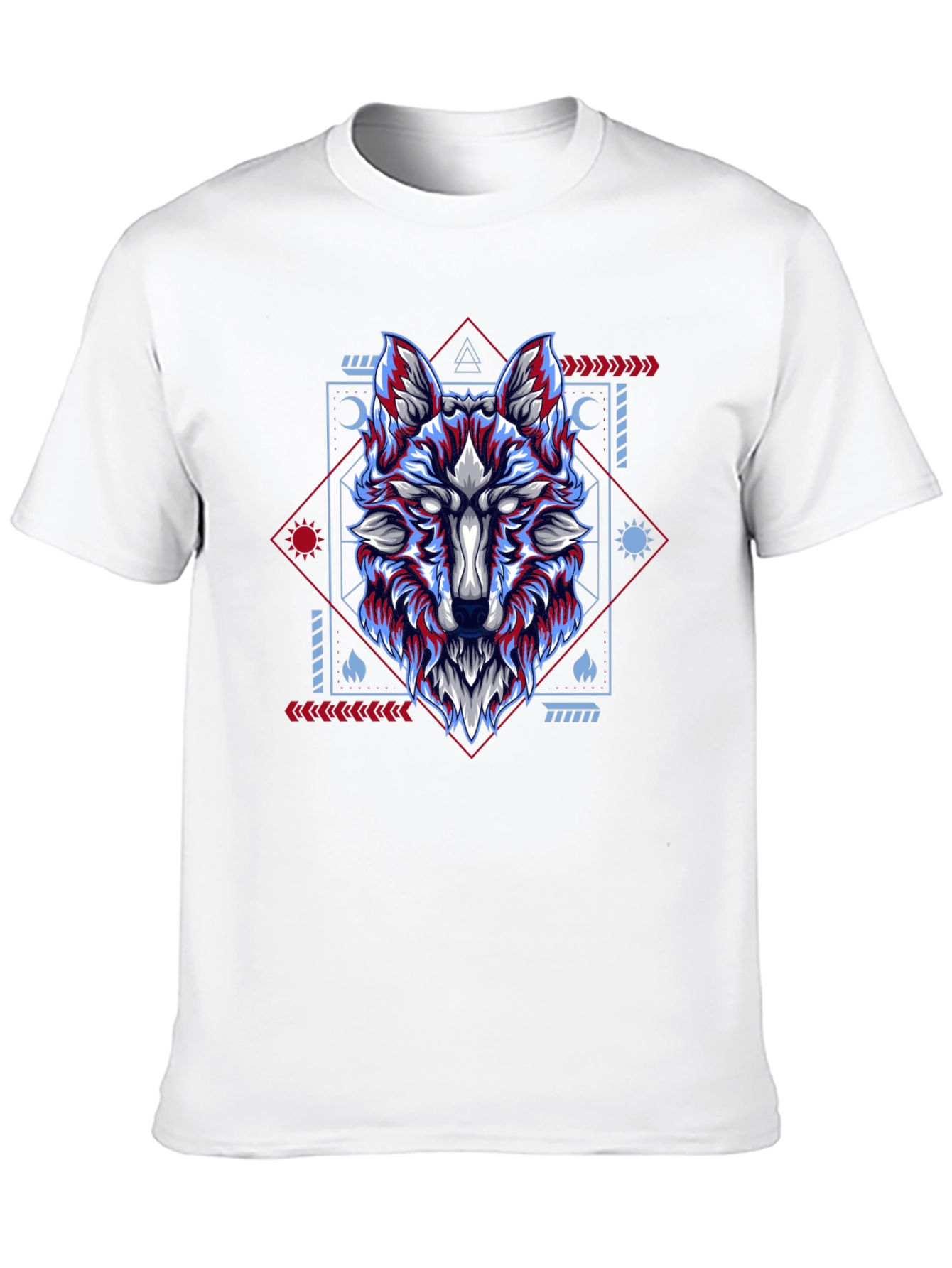 Geometric Wolf Graphic Tee - Black Cotton Blend Shirt