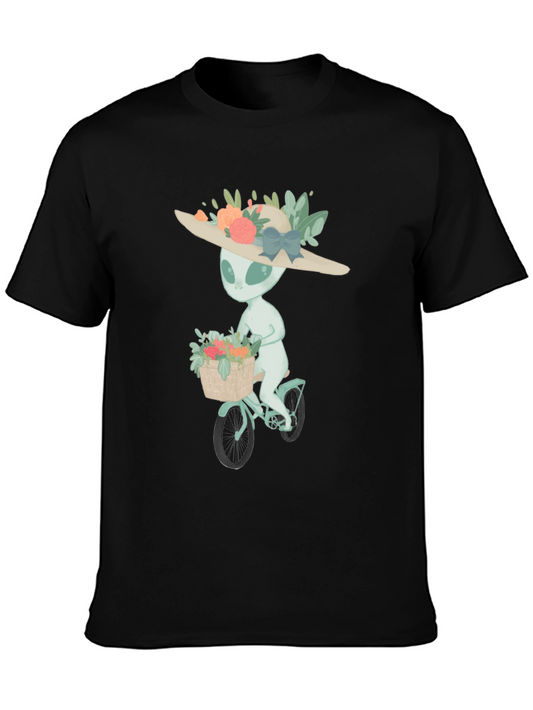 Alien on Bike Graphic Tee - Unisex Black T-Shirt