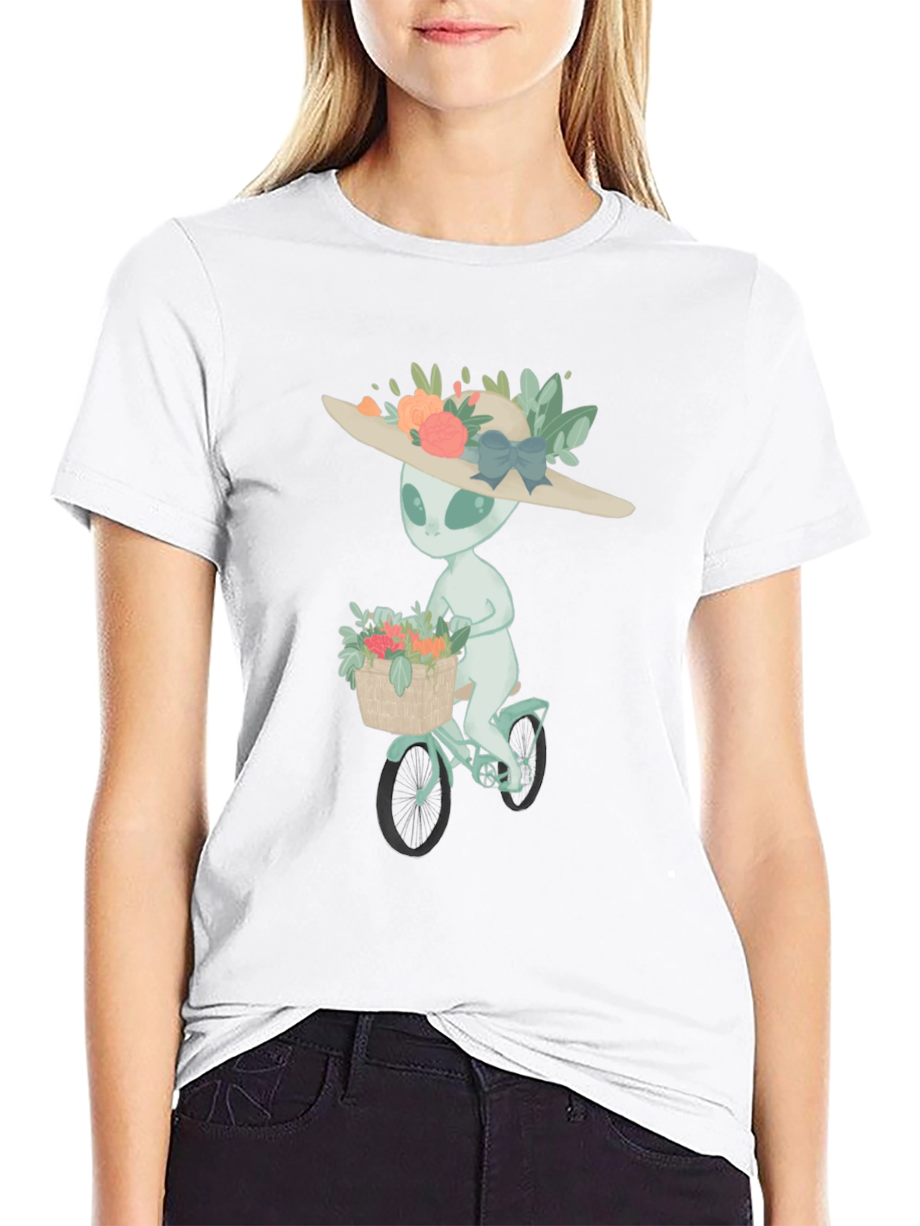 Alien on Bike Graphic Tee - Unisex Black T-Shirt