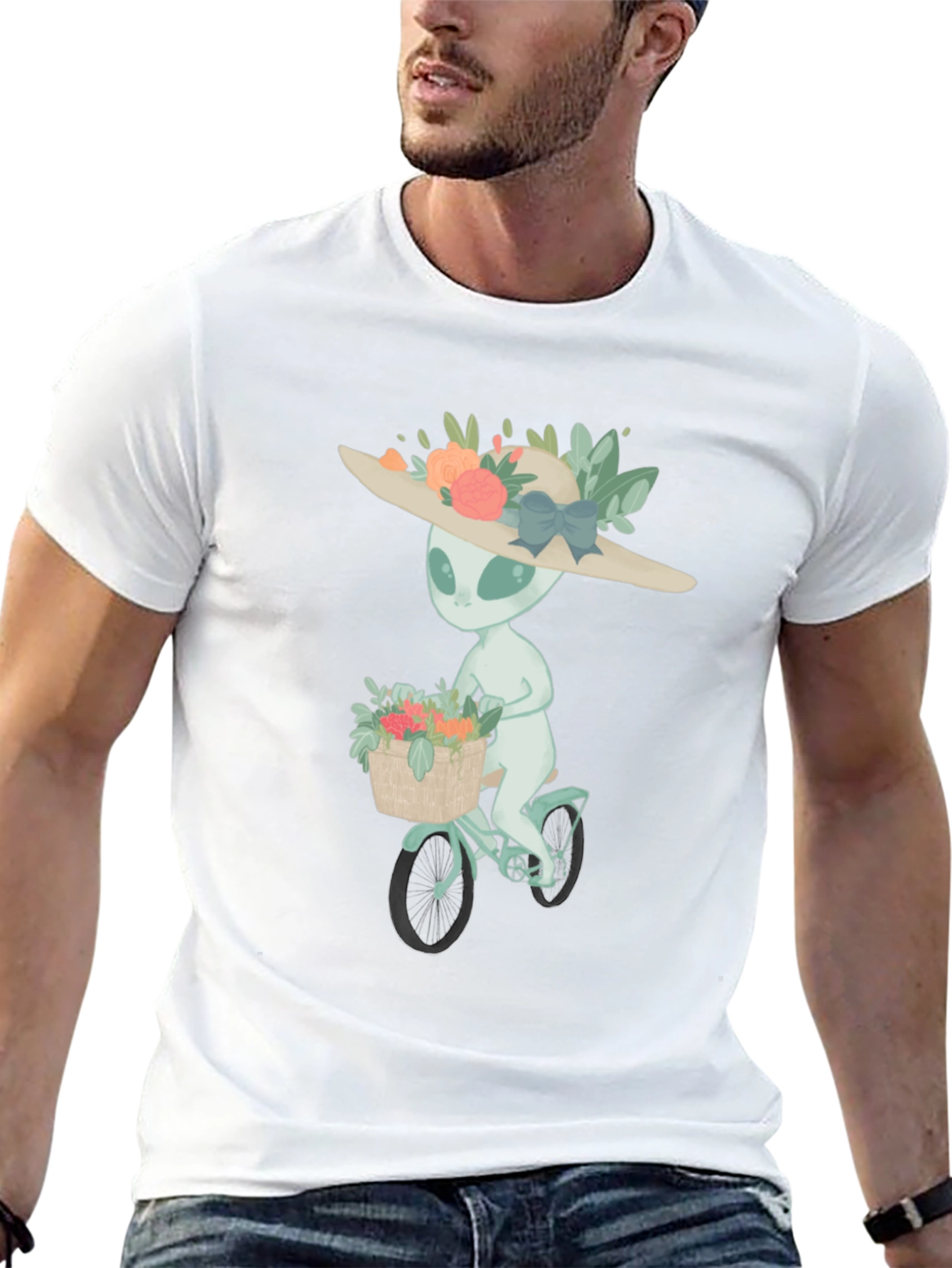 Alien on Bike Graphic Tee - Unisex Black T-Shirt