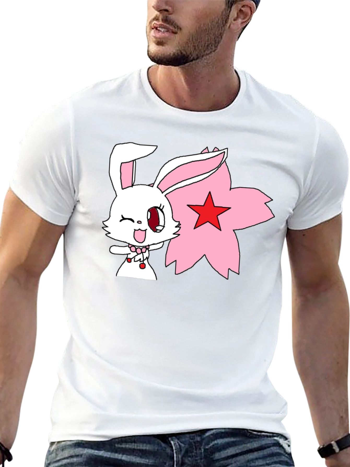 Anime Bunny Graphic Tee - Black Cotton Shirt