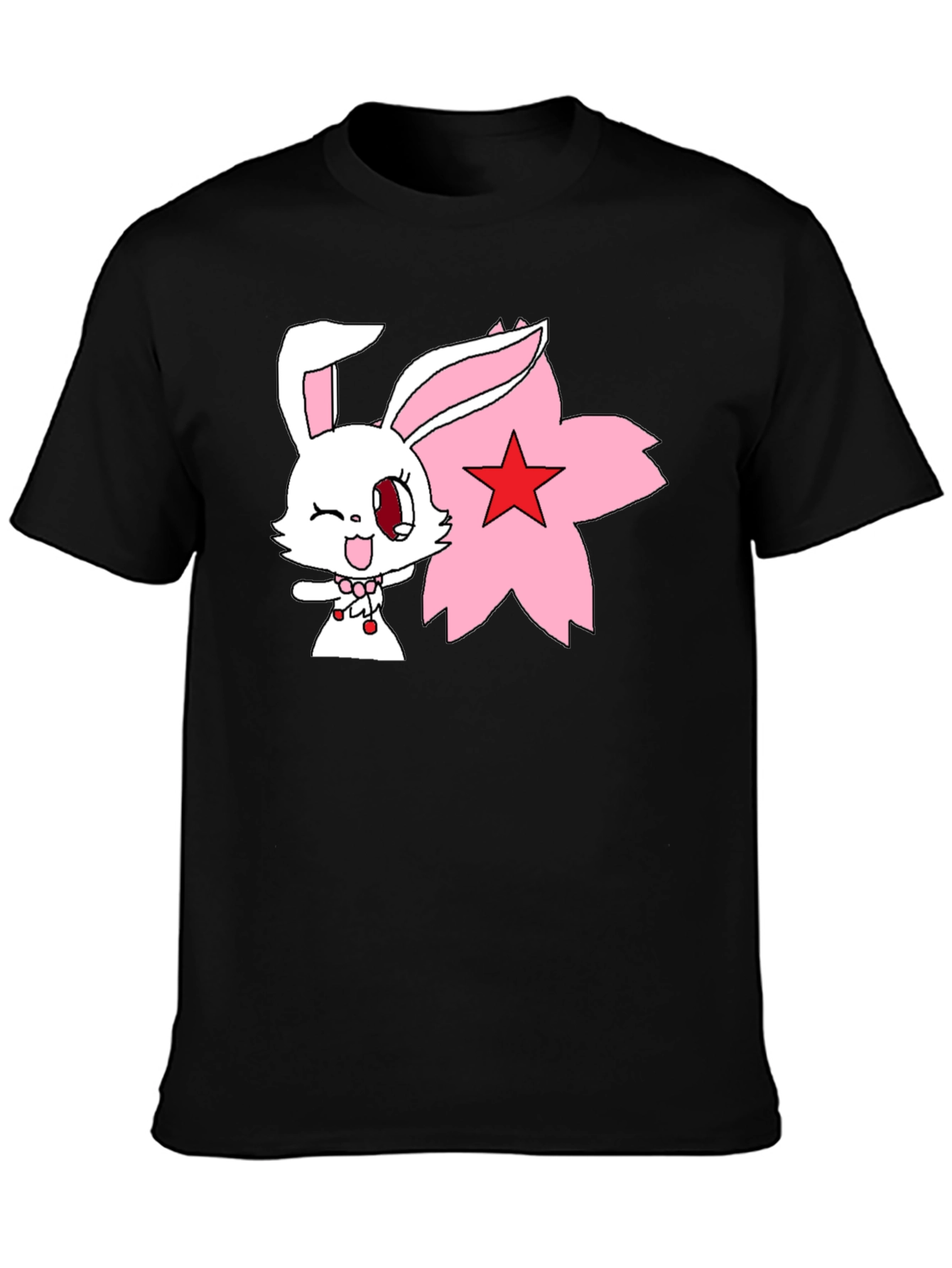 Anime Bunny Graphic Tee - Black Cotton Shirt