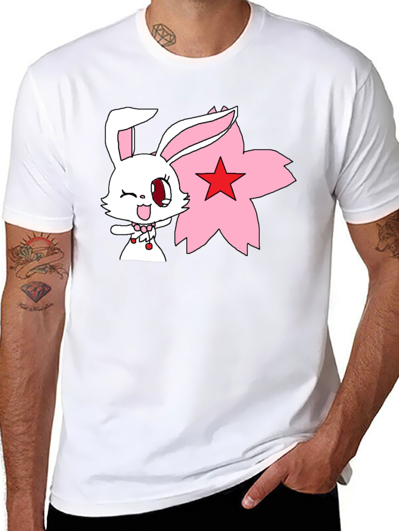 Anime Bunny Graphic Tee - Black Cotton Shirt