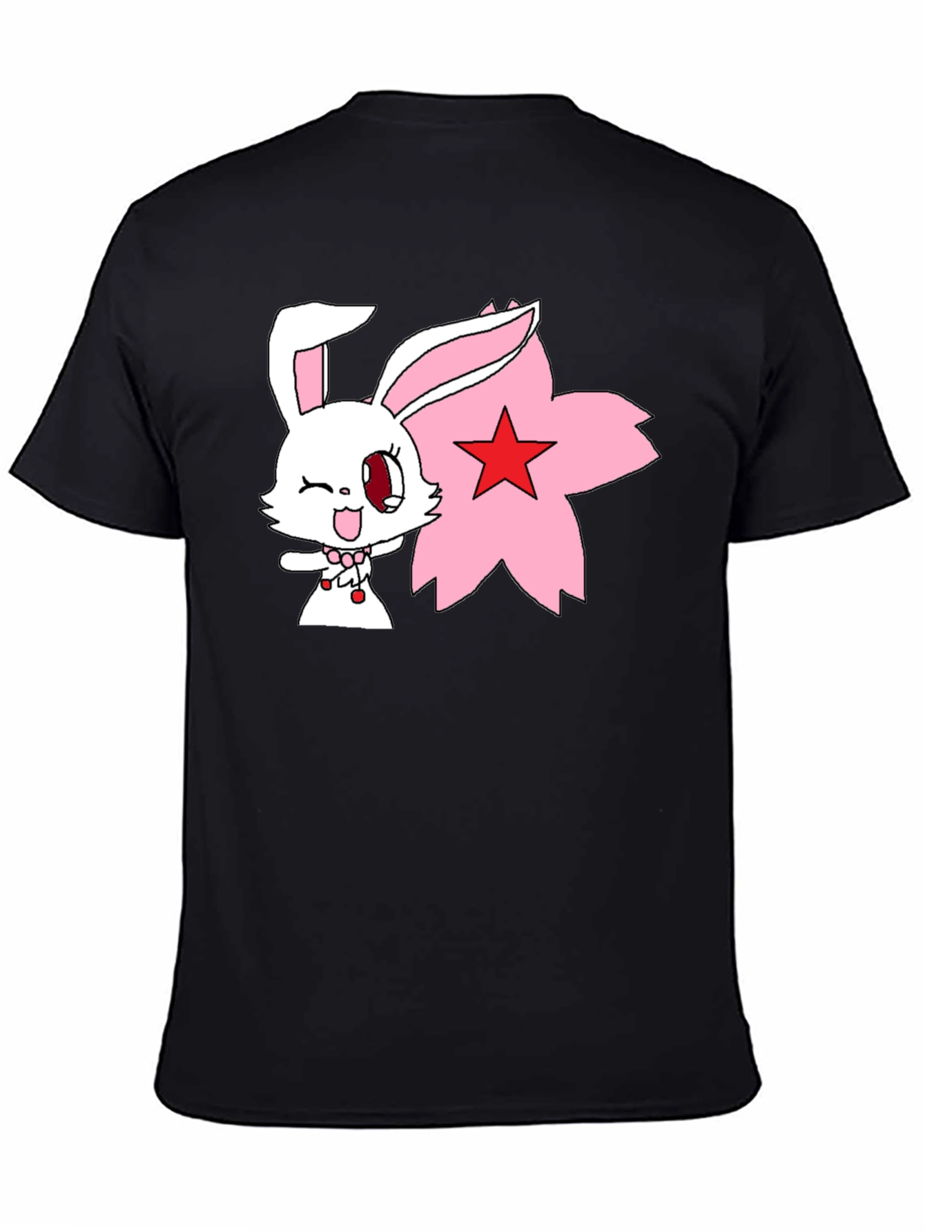 Anime Bunny Graphic Tee - Black Cotton Shirt