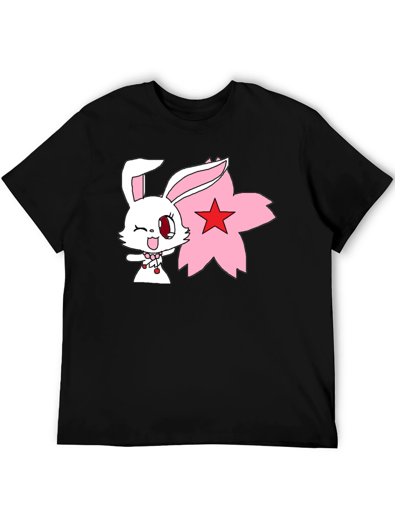 Anime Bunny Graphic Tee - Black Cotton Shirt