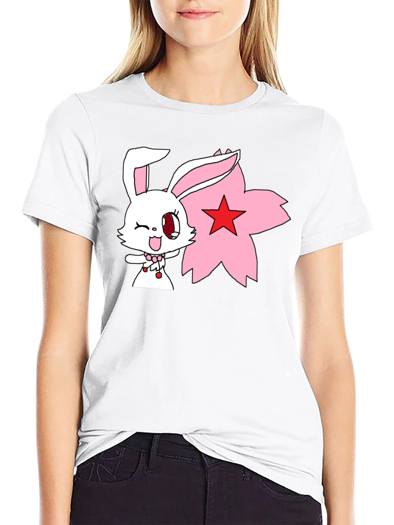 Anime Bunny Graphic Tee - Black Cotton Shirt