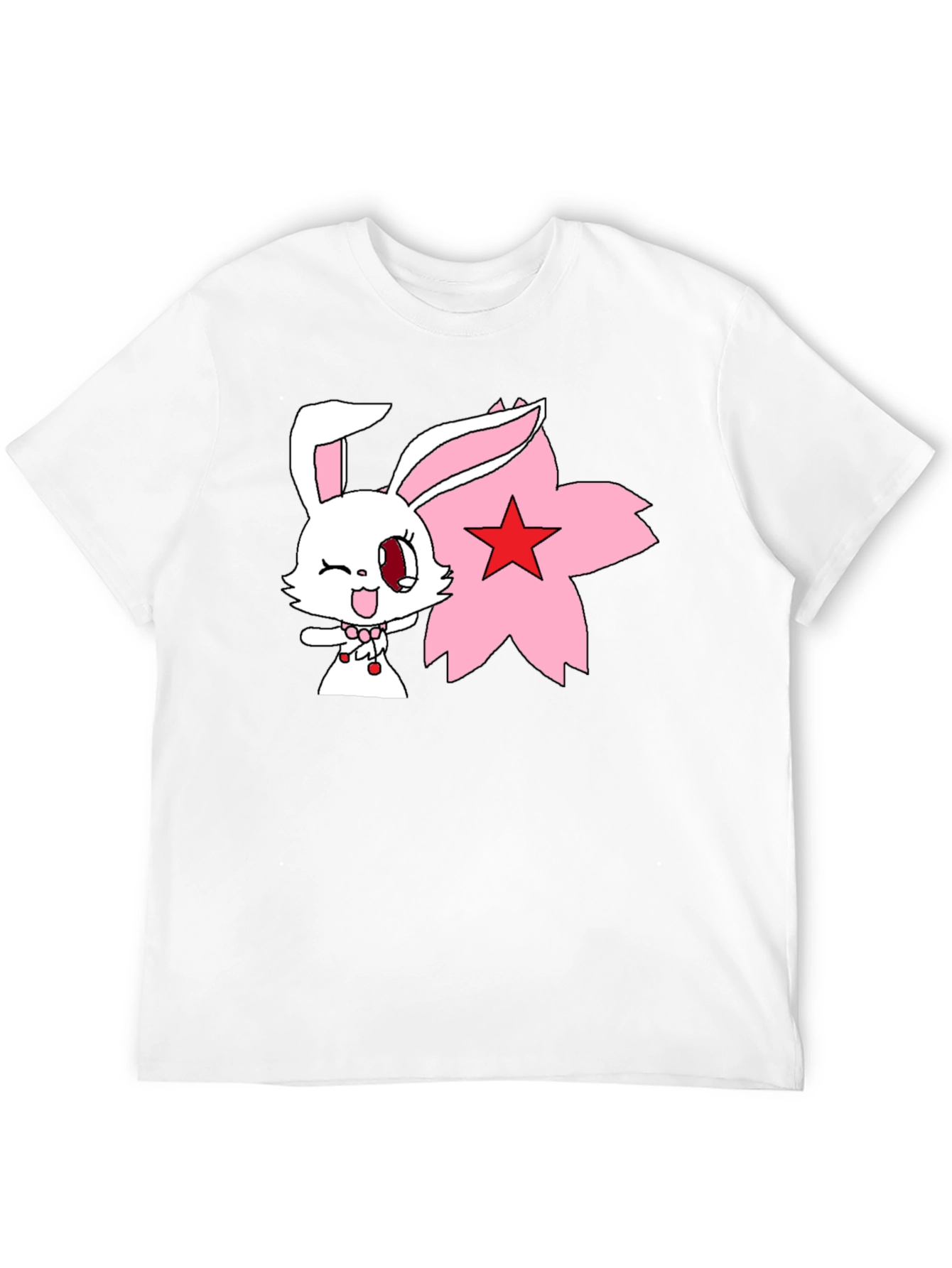 Anime Bunny Graphic Tee - Black Cotton Shirt