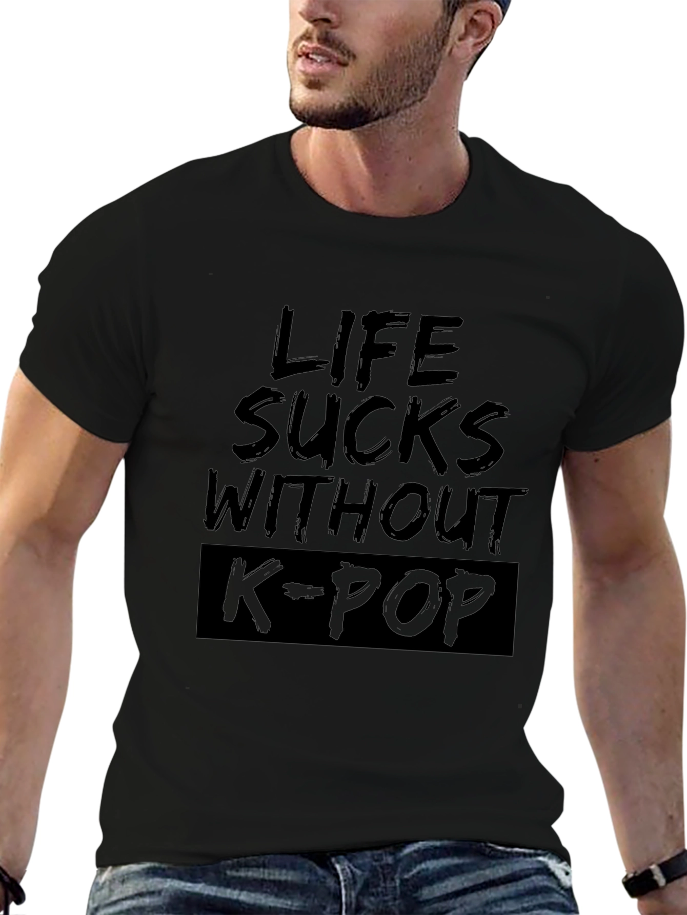 Life Sucks Without K-Pop Black Graphic Tee
