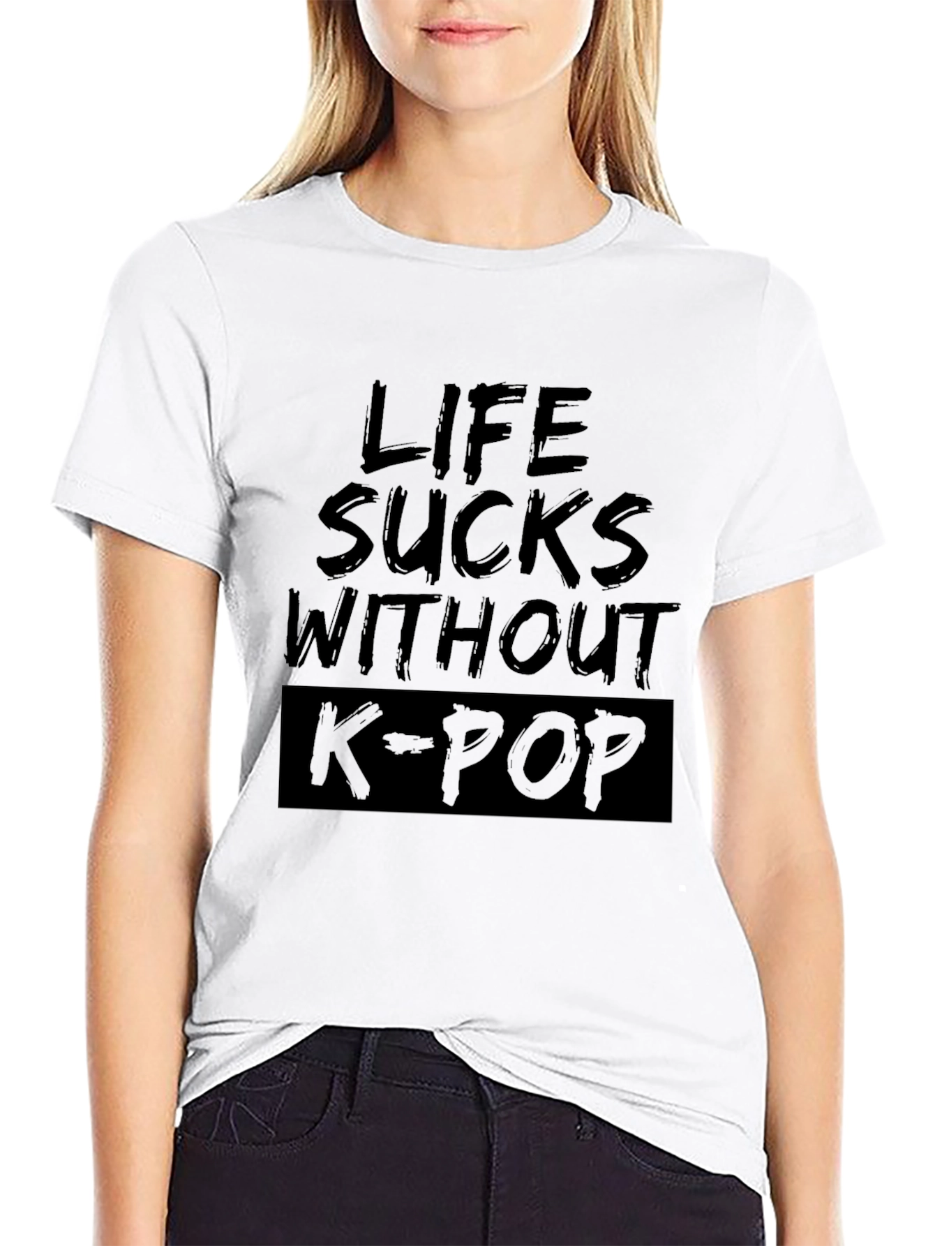 Life Sucks Without K-Pop Black Graphic Tee