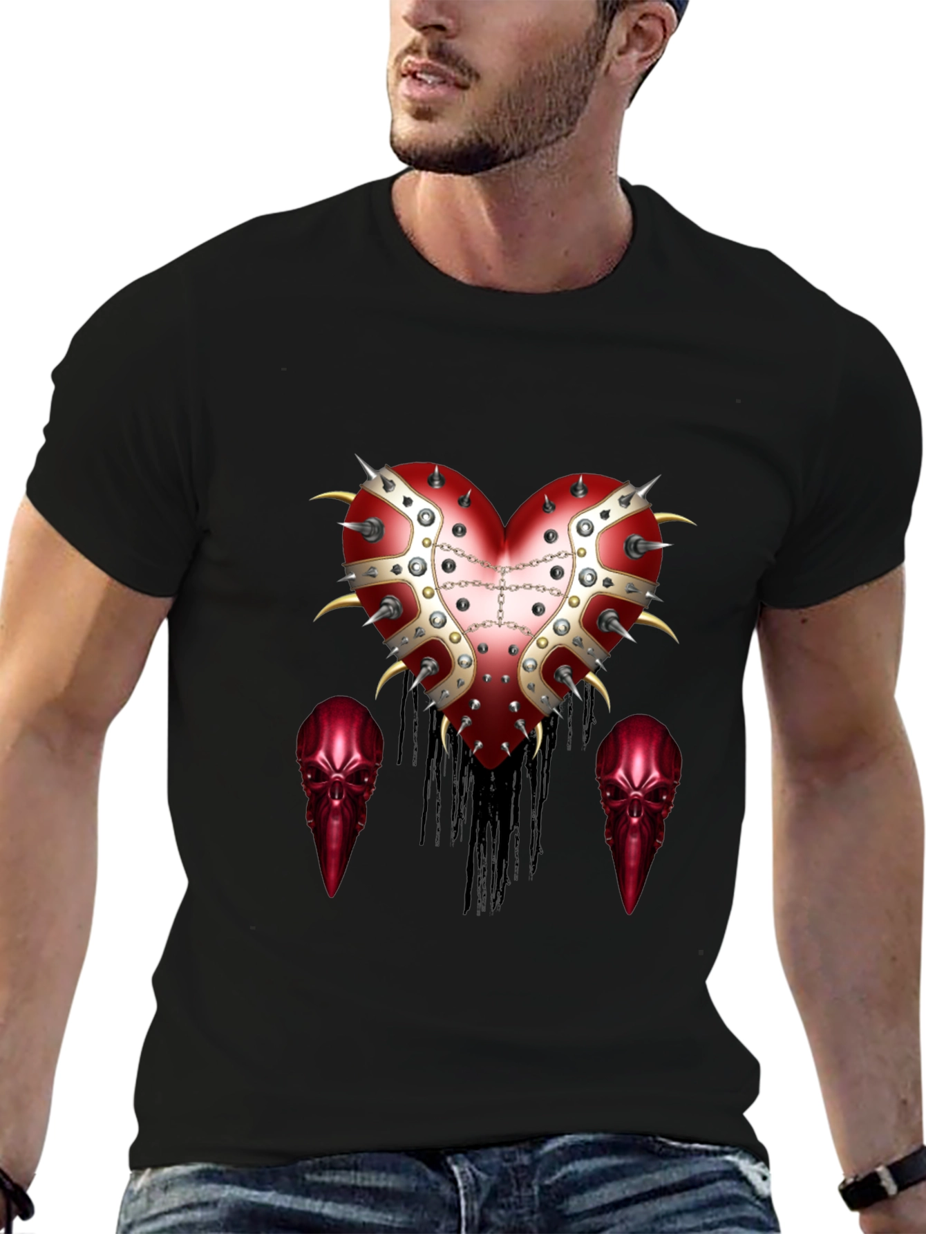 Edgy Heart & Raven Skull Graphic Tee
