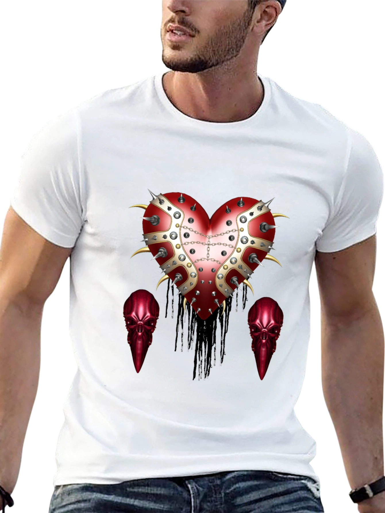 Edgy Heart & Raven Skull Graphic Tee