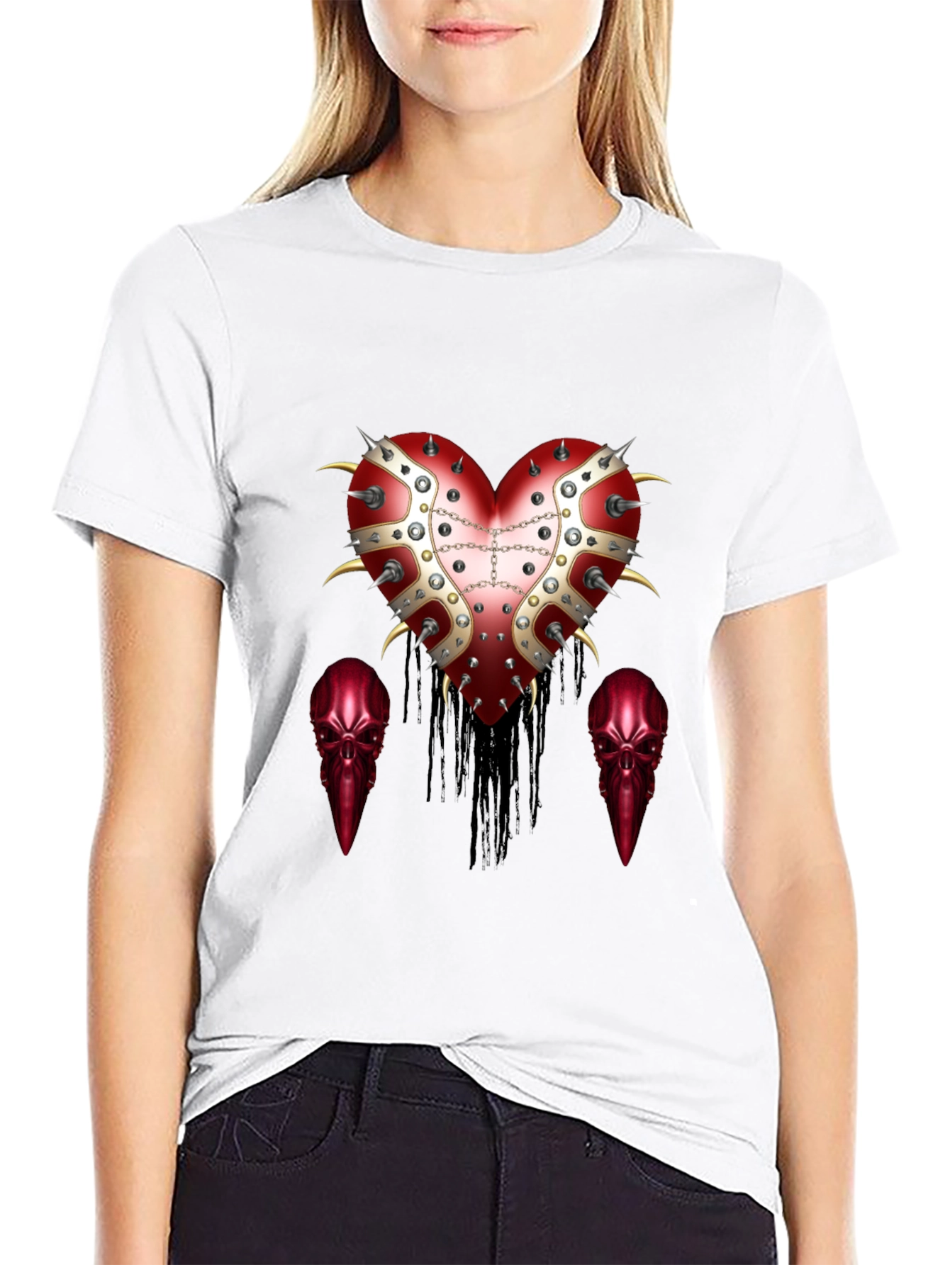 Edgy Heart & Raven Skull Graphic Tee