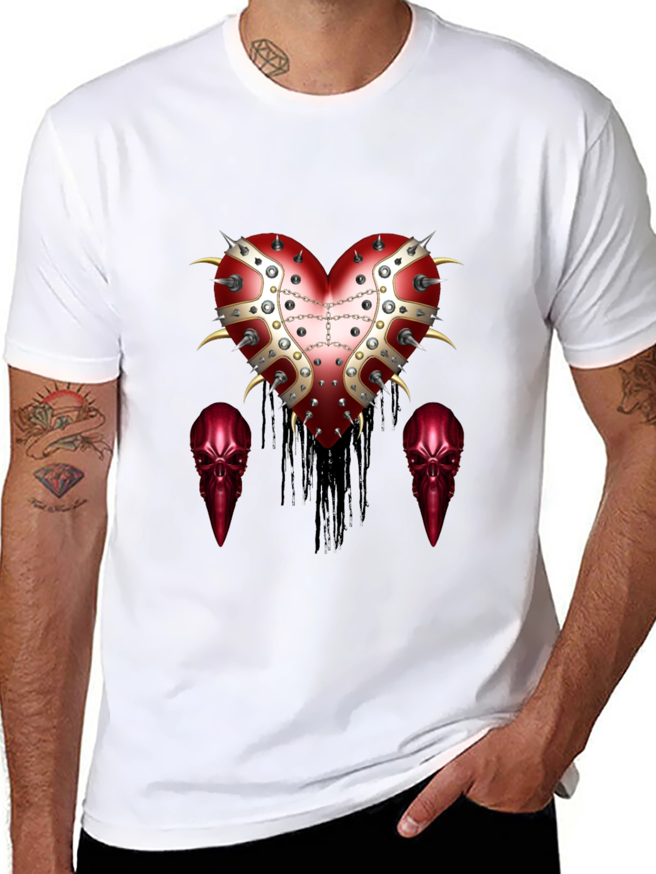 Edgy Heart & Raven Skull Graphic Tee