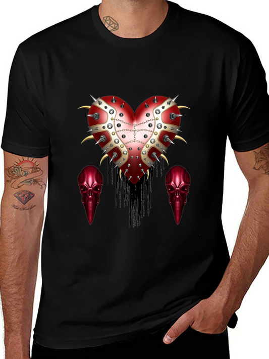 Edgy Heart & Raven Skull Graphic Tee