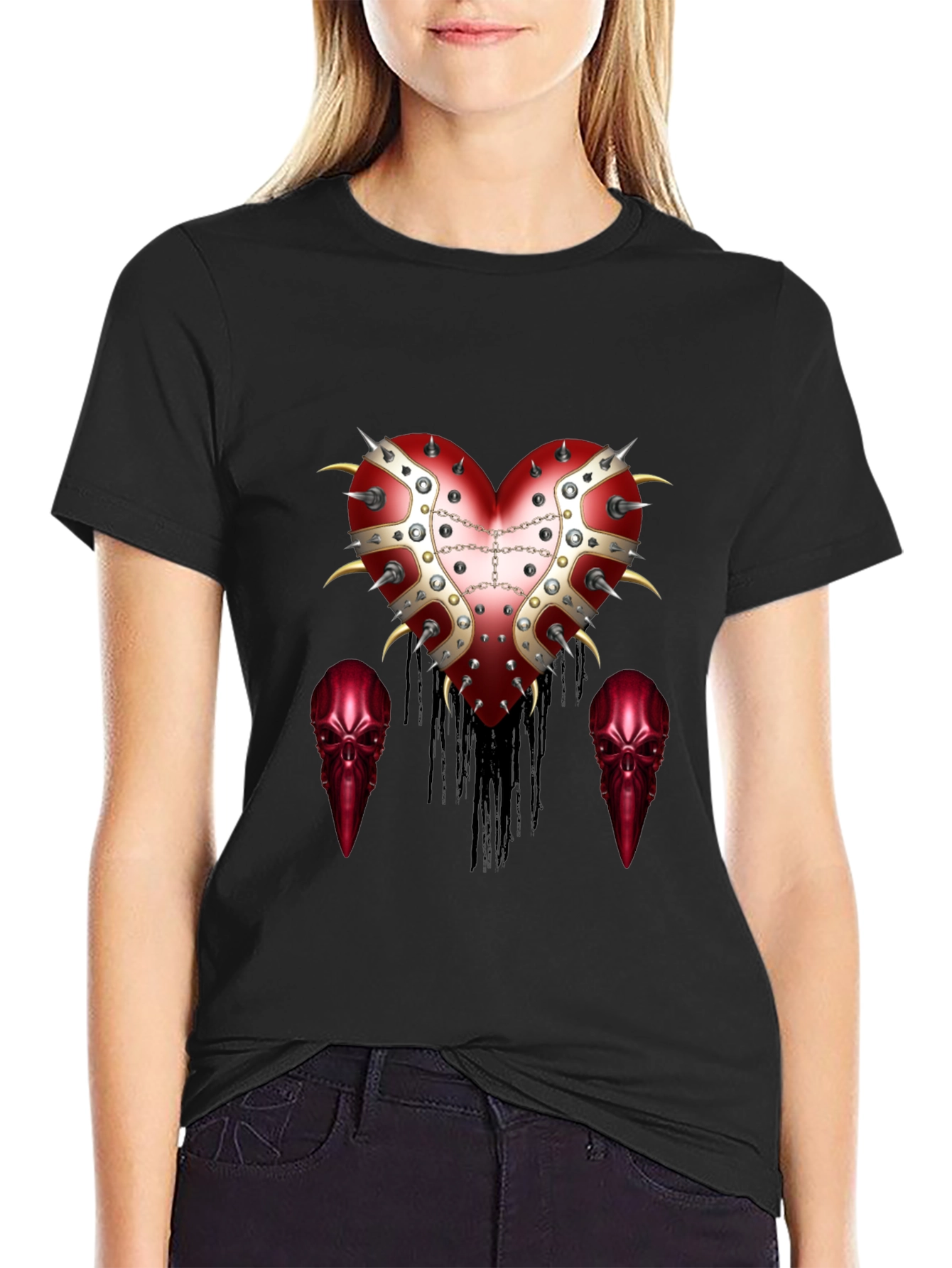 Edgy Heart & Raven Skull Graphic Tee