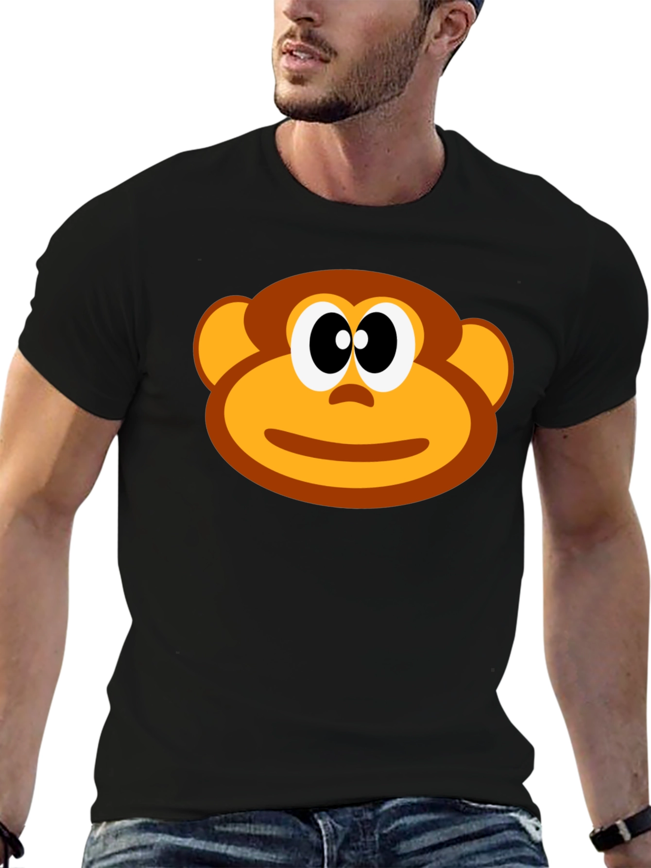 Funny Monkey Face Graphic T-Shirt - Black Cotton Tee