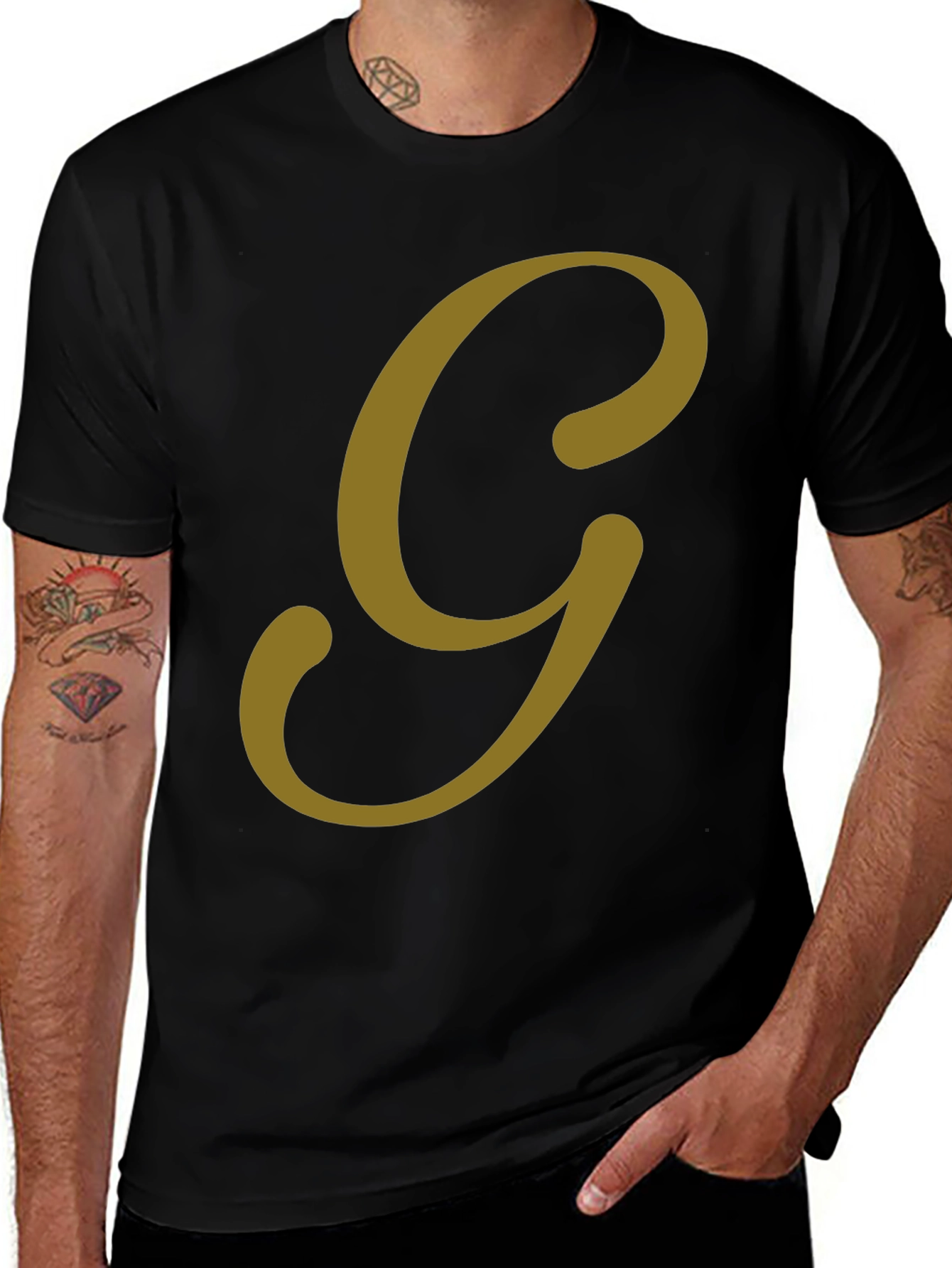 Classic Black Tee with Bold Gold Letter