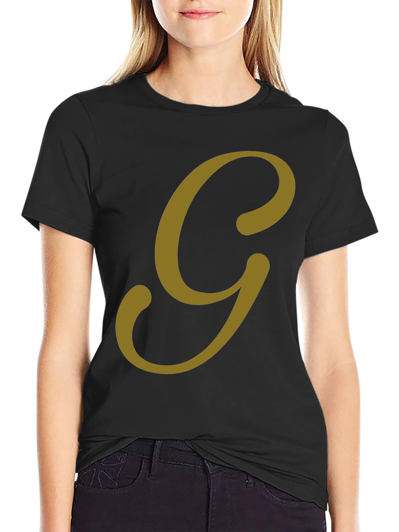 Classic Black Tee with Bold Gold Letter
