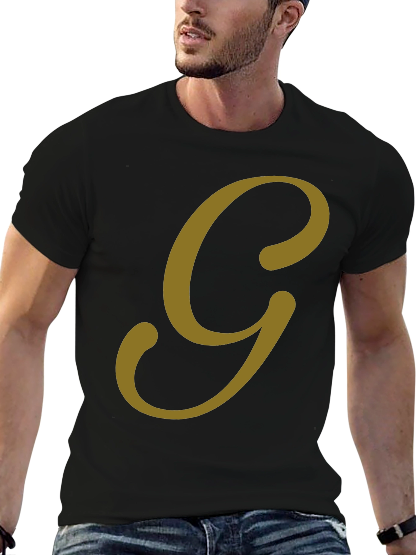 Classic Black Tee with Bold Gold Letter
