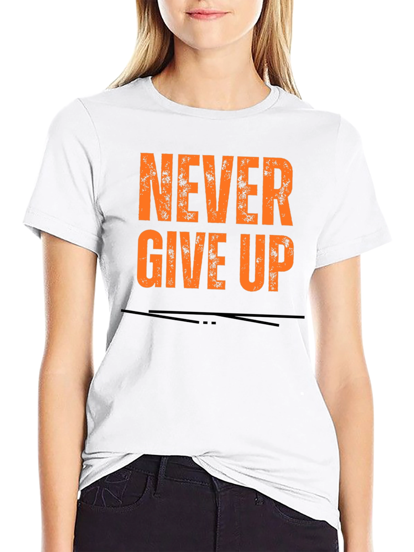 Never Give Up Graphic Tee - Black Cotton T-Shirt