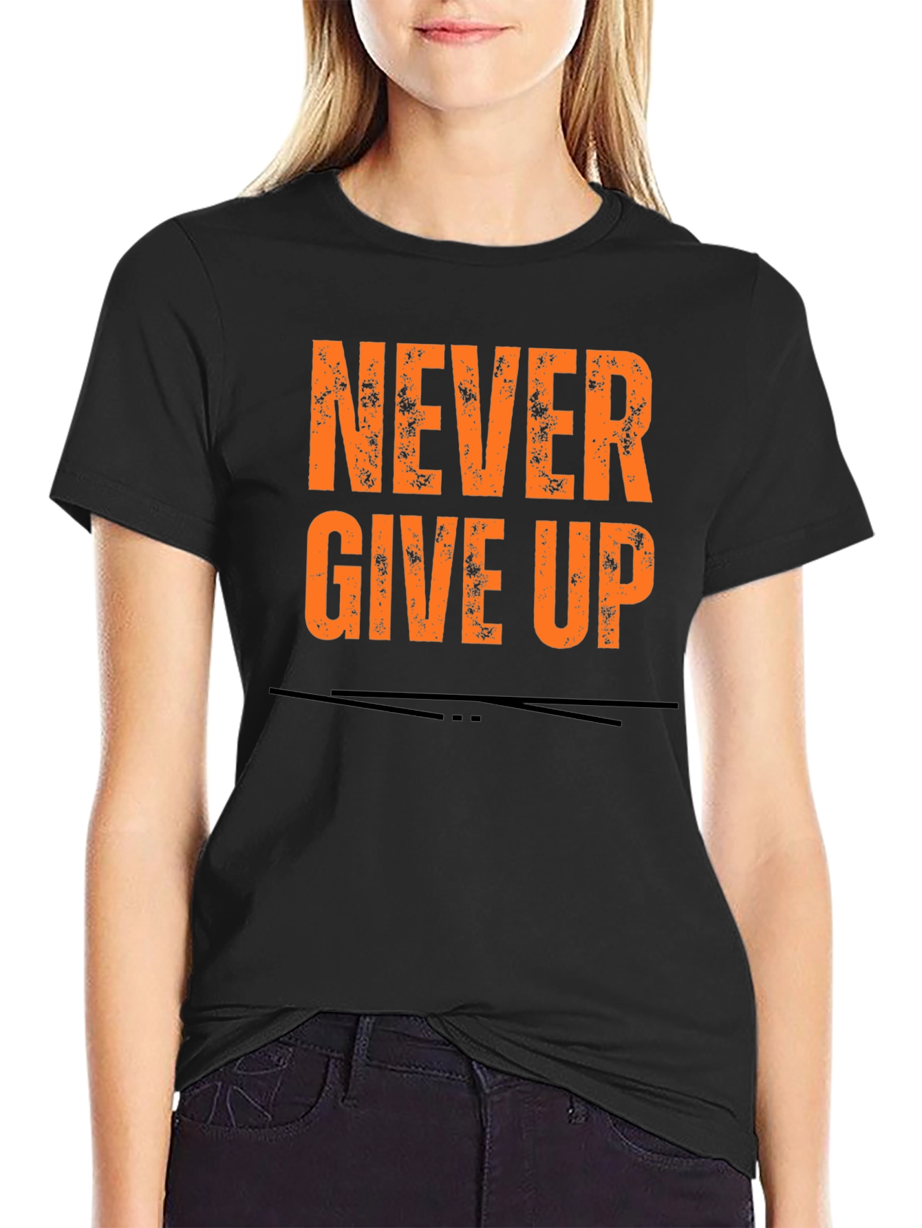 Never Give Up Graphic Tee - Black Cotton T-Shirt