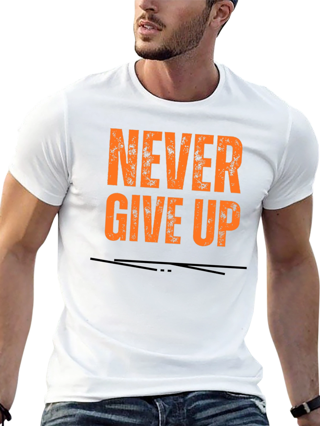 Never Give Up Graphic Tee - Black Cotton T-Shirt
