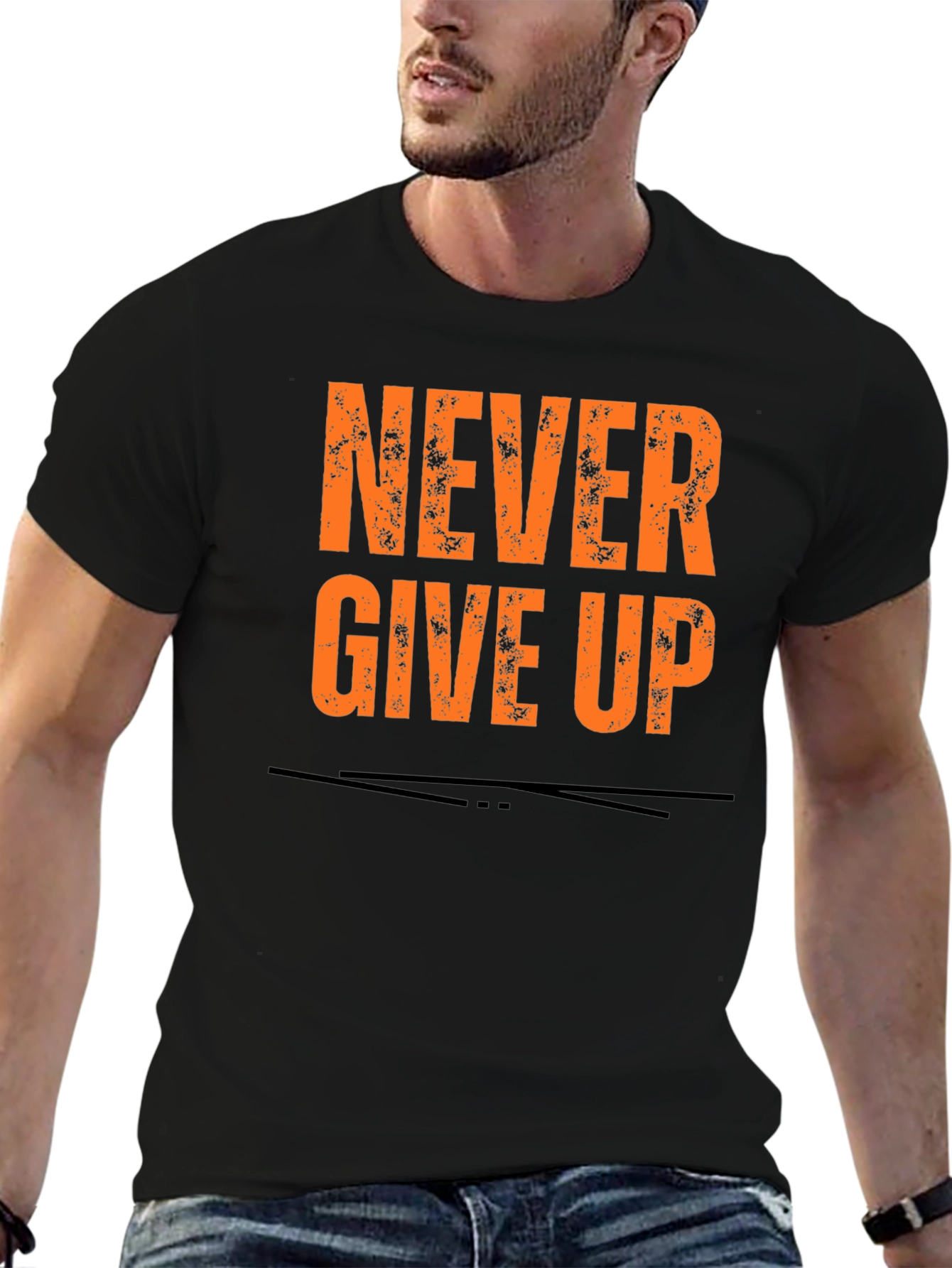 Never Give Up Graphic Tee - Black Cotton T-Shirt