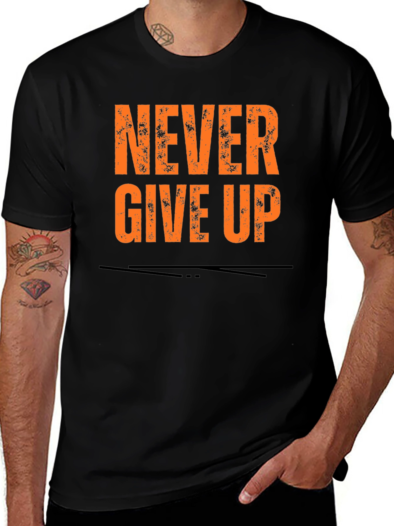Never Give Up Graphic Tee - Black Cotton T-Shirt