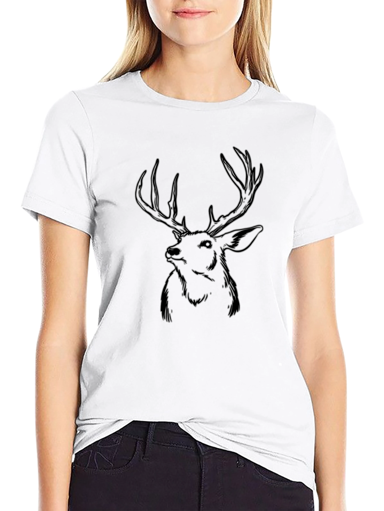 Deer Outline Graphic T-Shirt - Black