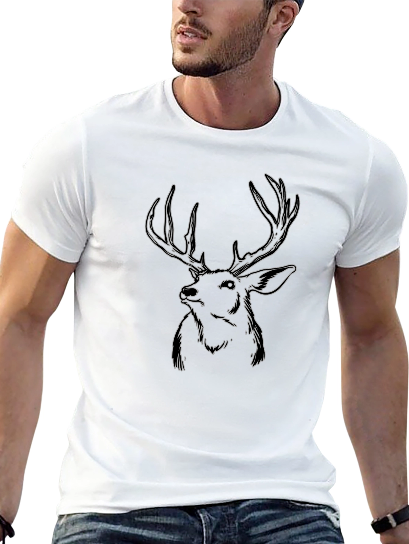Deer Outline Graphic T-Shirt - Black