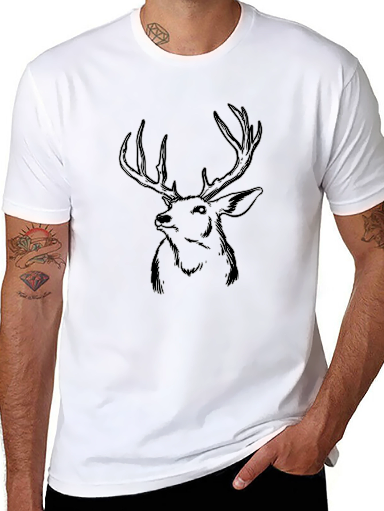 Deer Outline Graphic T-Shirt - Black