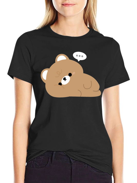 Cute Cartoon Bear Graphic Black T-Shirt