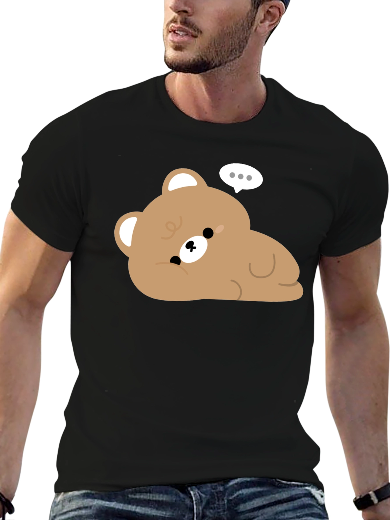 Cute Cartoon Bear Graphic Black T-Shirt