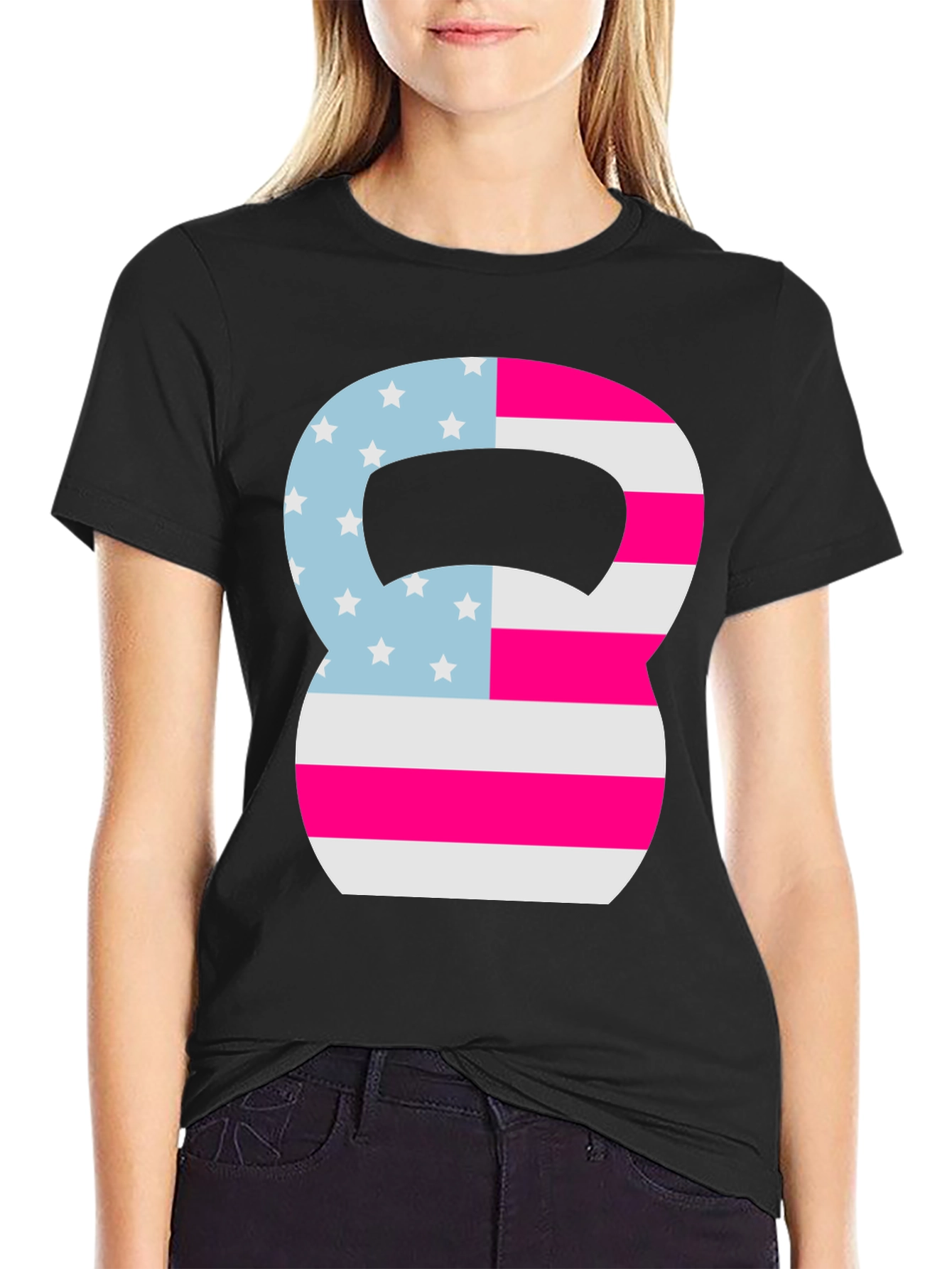 Patriotic Kettlebell Graphic Tee - Fitness USA Flag Shirt