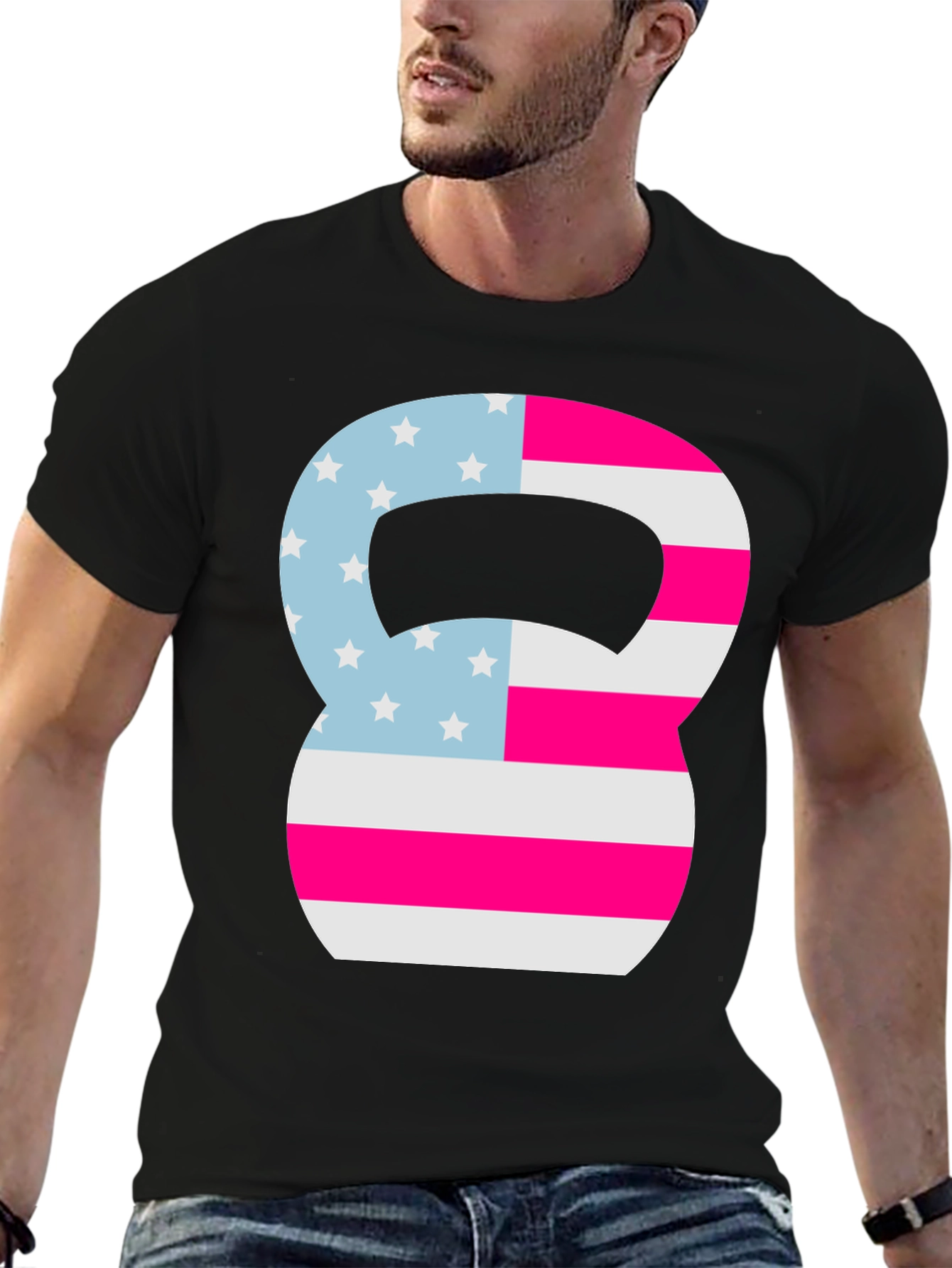 Patriotic Kettlebell Graphic Tee - Fitness USA Flag Shirt