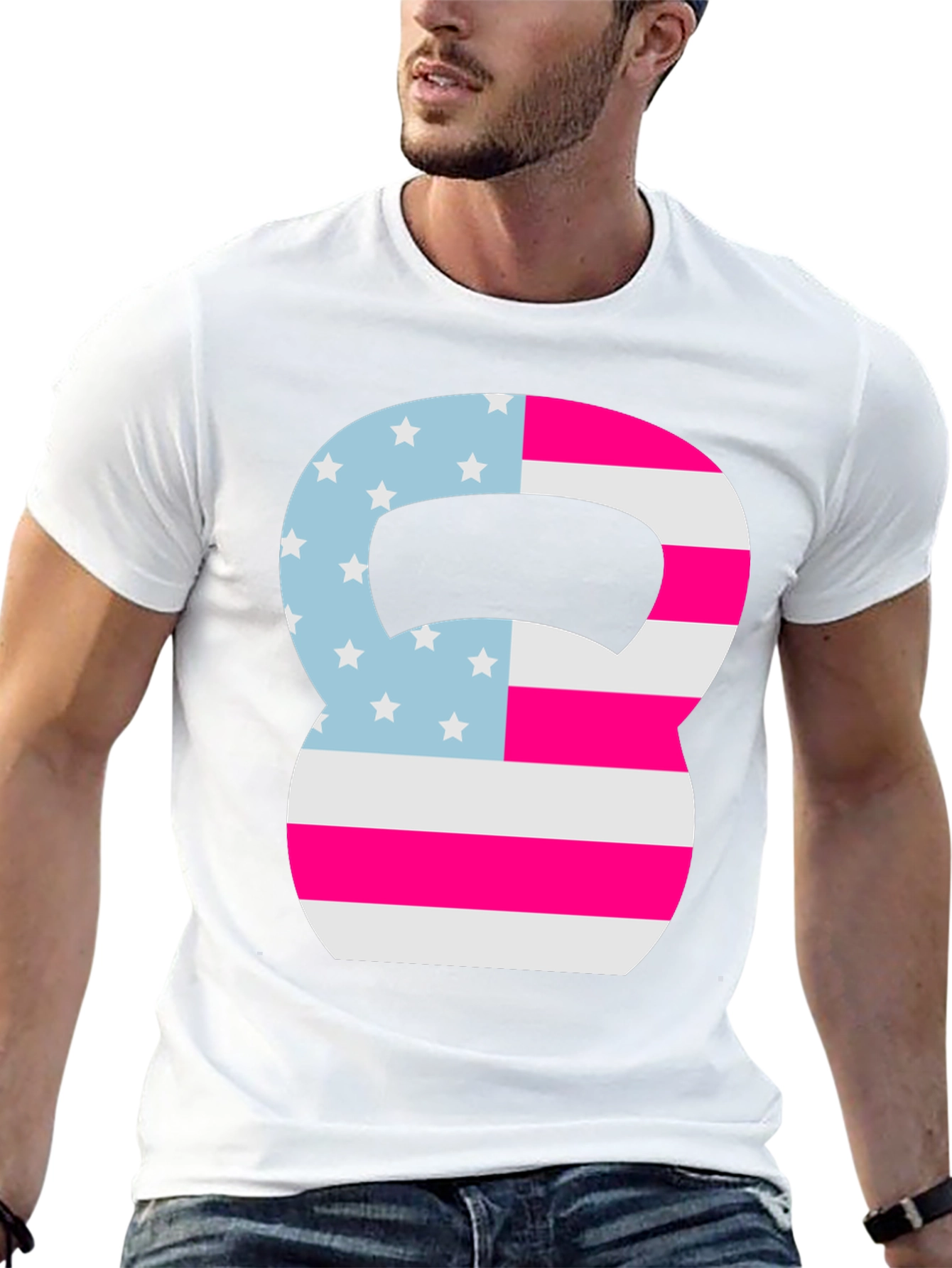 Patriotic Kettlebell Graphic Tee - Fitness USA Flag Shirt