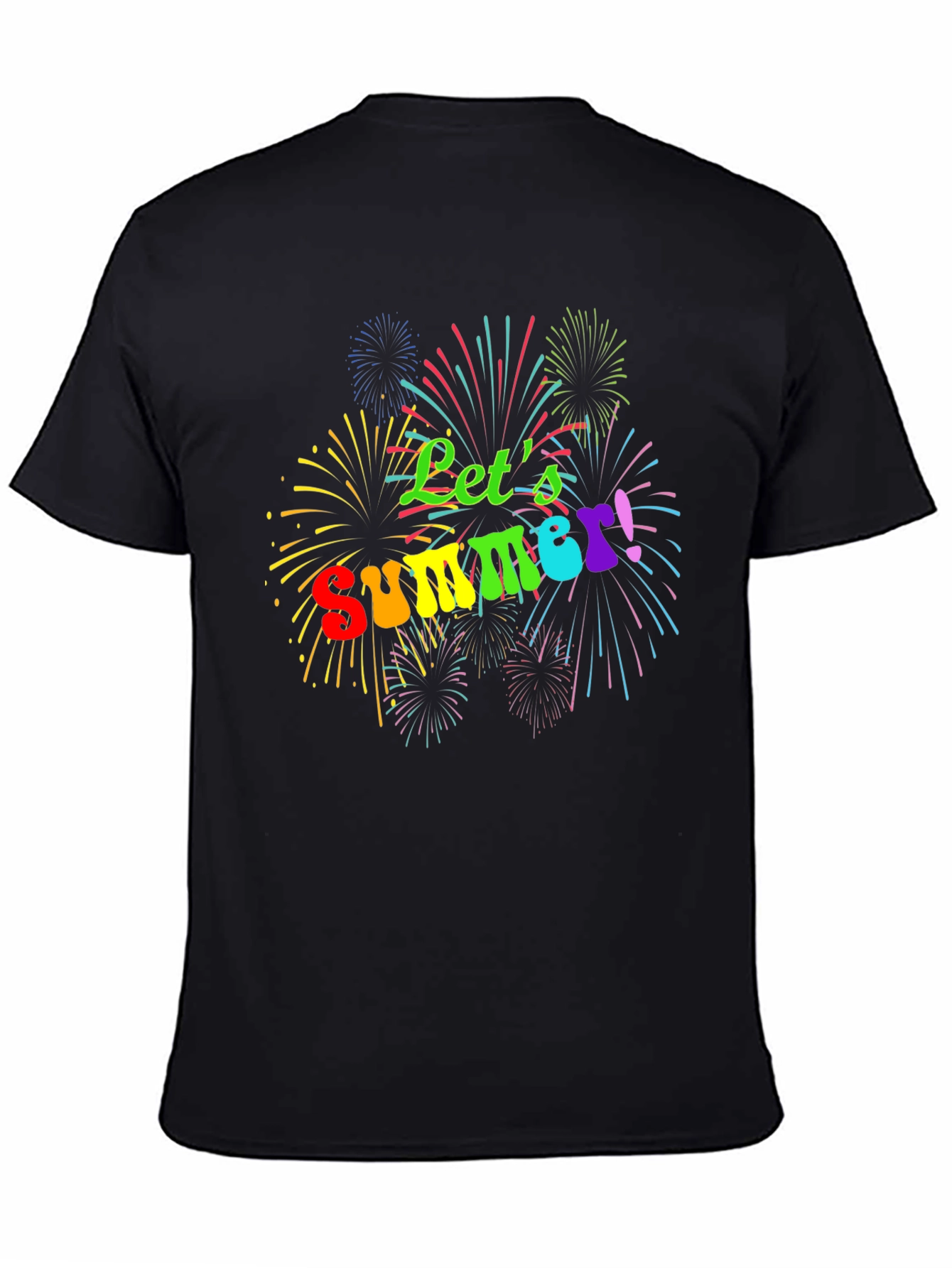 Lets Summer! Black Tee with Fireworks Design