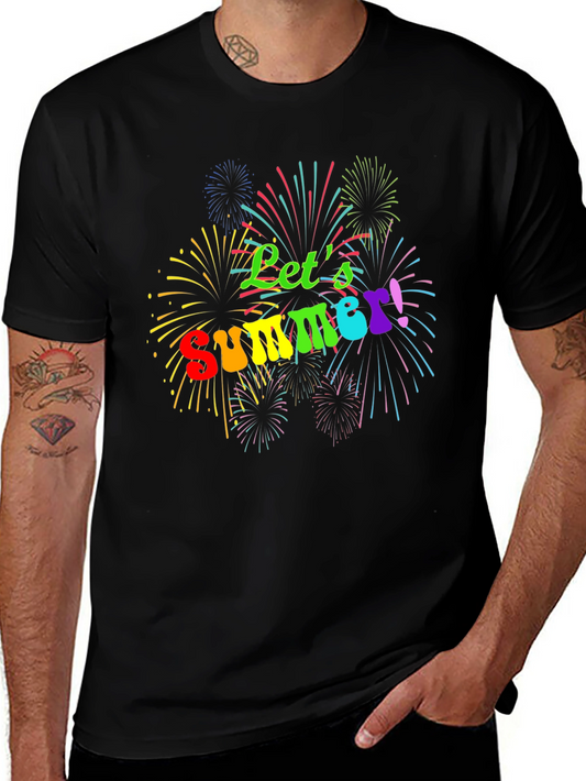 Lets Summer! Black Tee with Fireworks Design