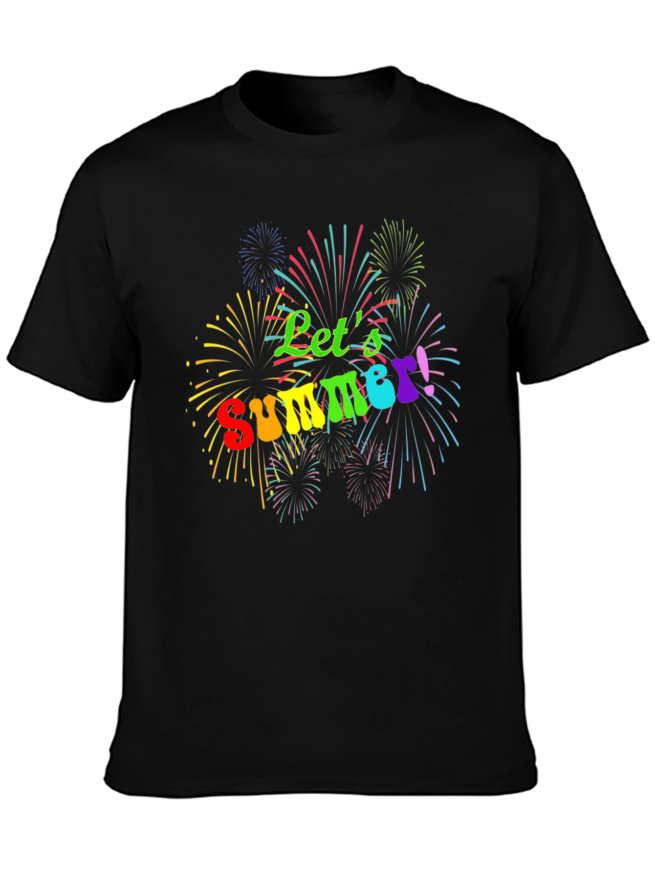 Lets Summer! Black Tee with Fireworks Design