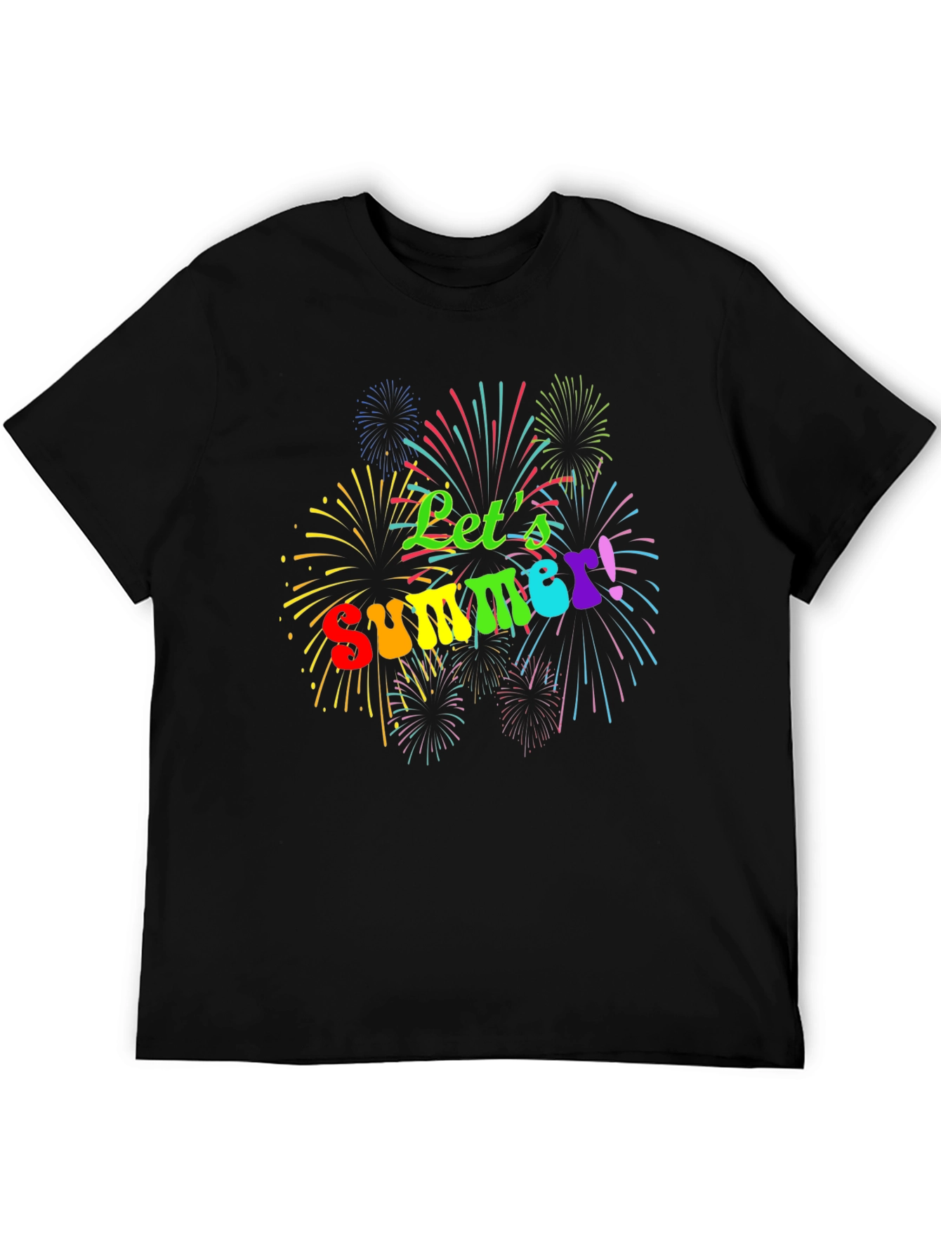 Lets Summer! Black Tee with Fireworks Design