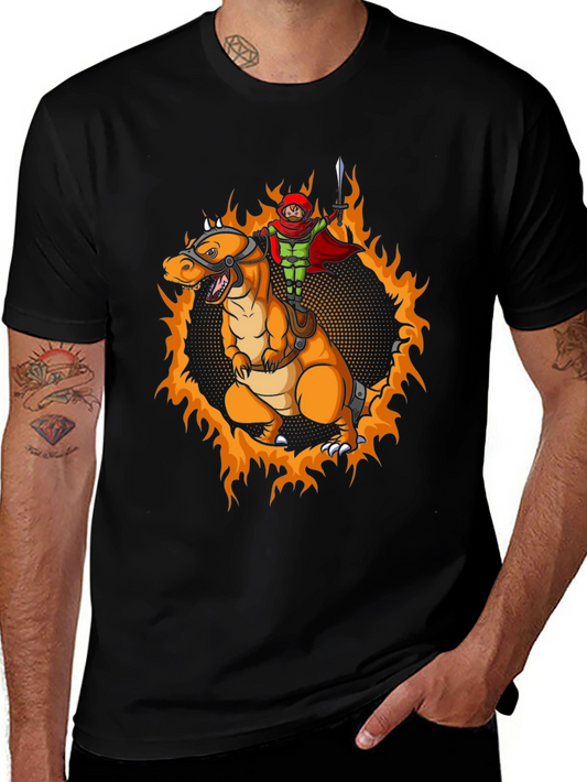 Fiery Dragon Rider Graphic Tee - Black