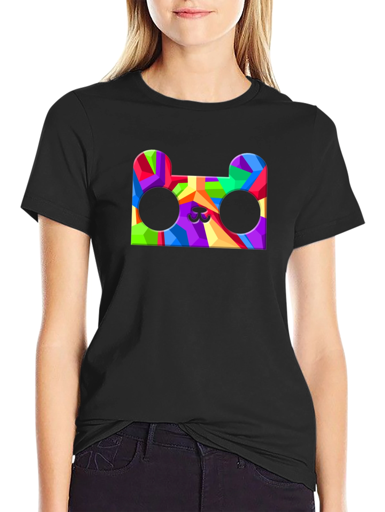 Geometric Bear Head Graphic Tee - Mens Black T-Shirt