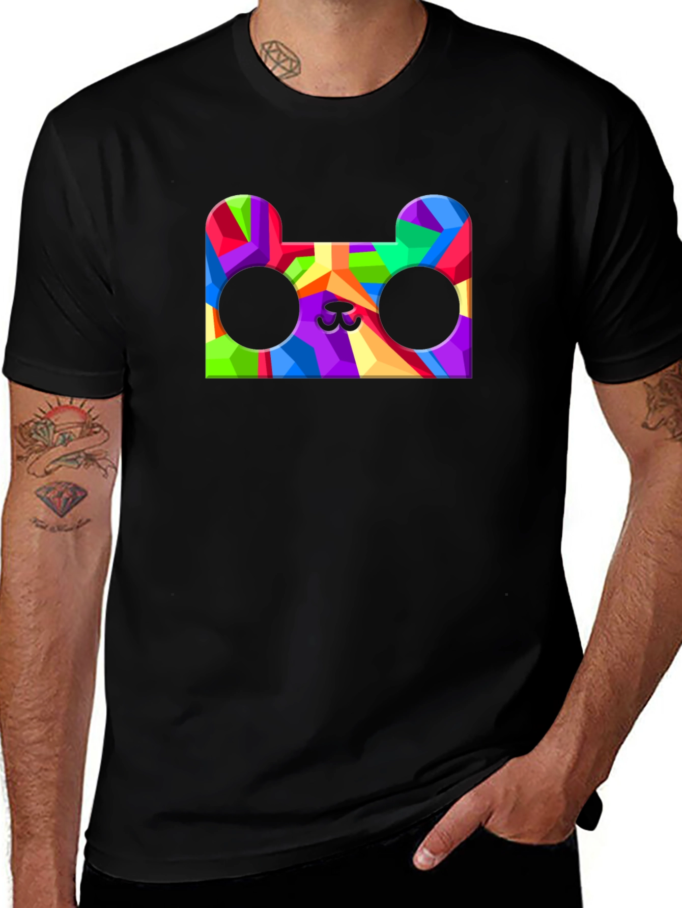 Geometric Bear Head Graphic Tee - Mens Black T-Shirt