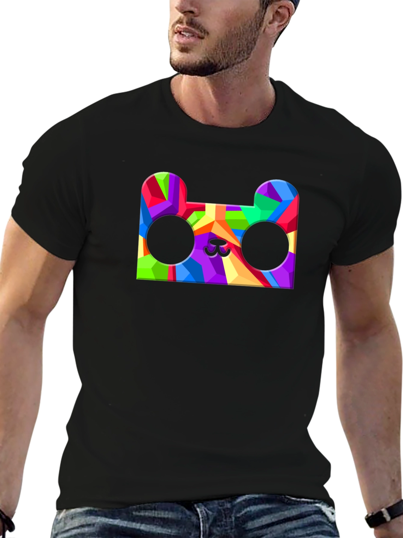 Geometric Bear Head Graphic Tee - Mens Black T-Shirt