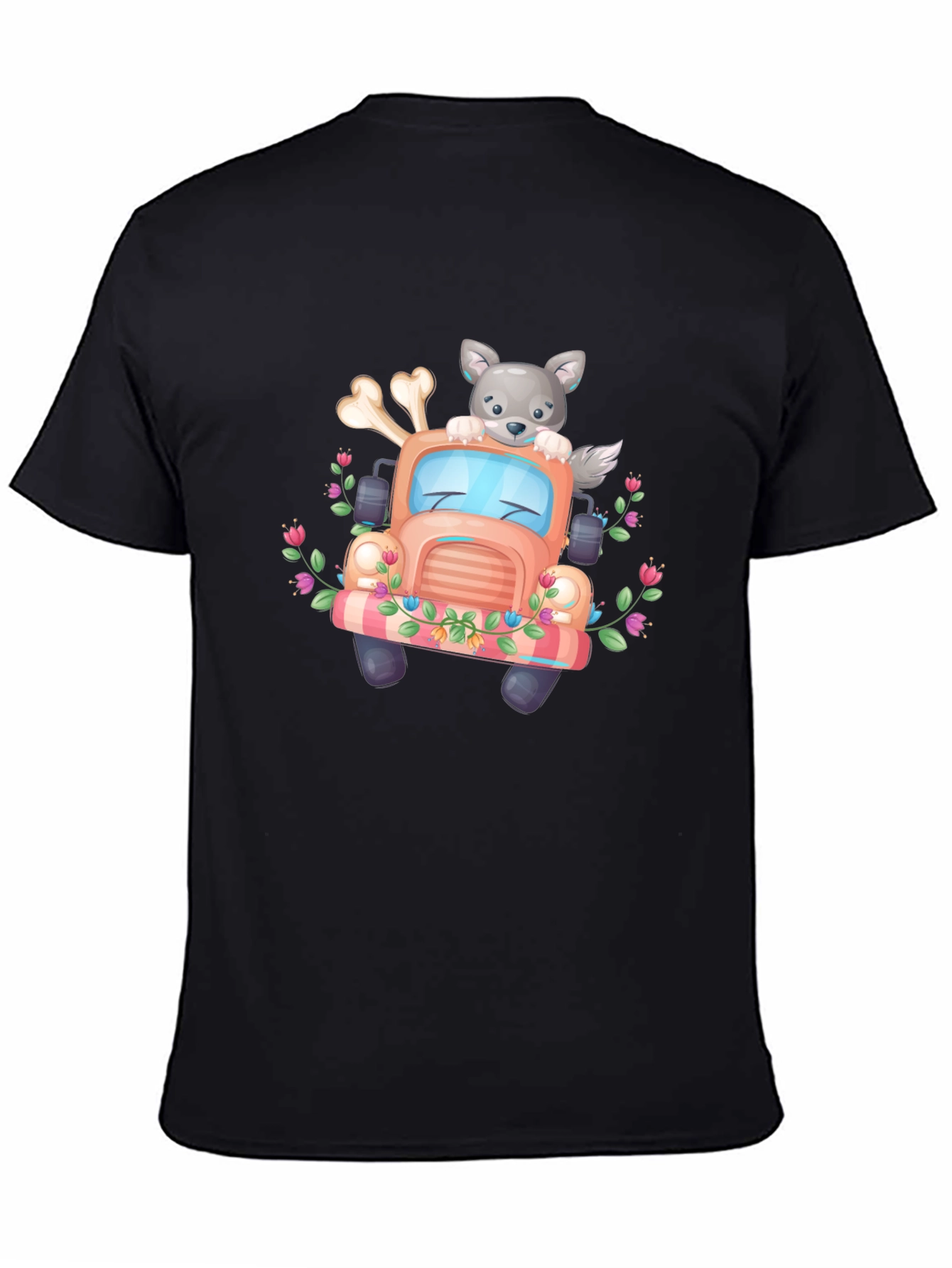 Cute Wolf Truck Graphic Tee - Black T-Shirt