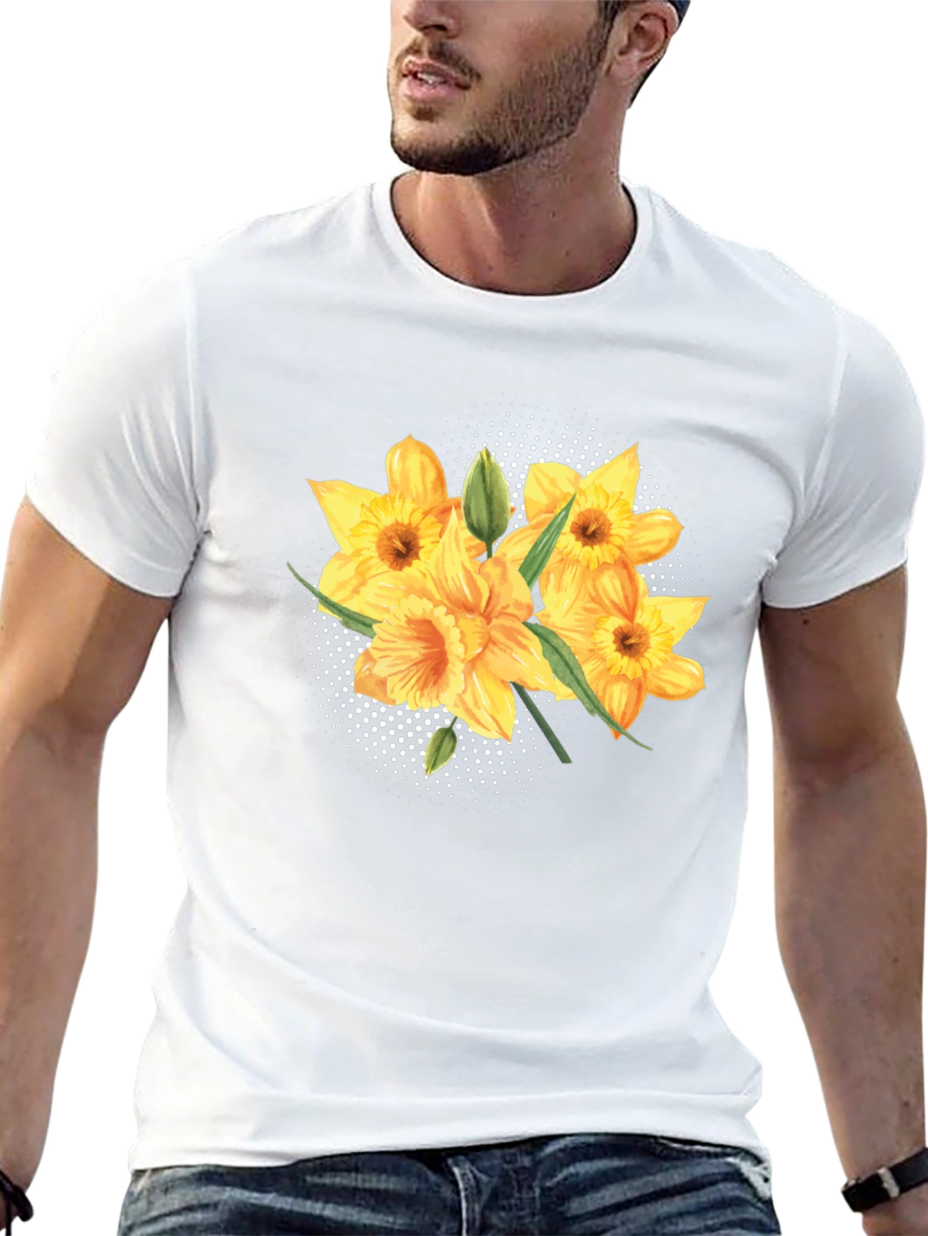 Floral Daffodil Print Black T-Shirt