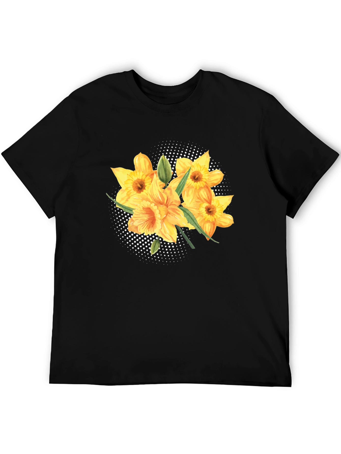 Floral Daffodil Print Black T-Shirt